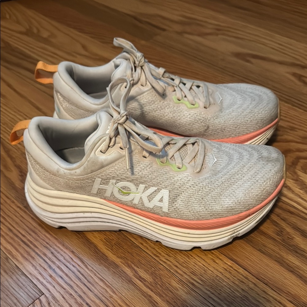 Hoka Women's Gaviota 5 Cream Running Shoes, size 8